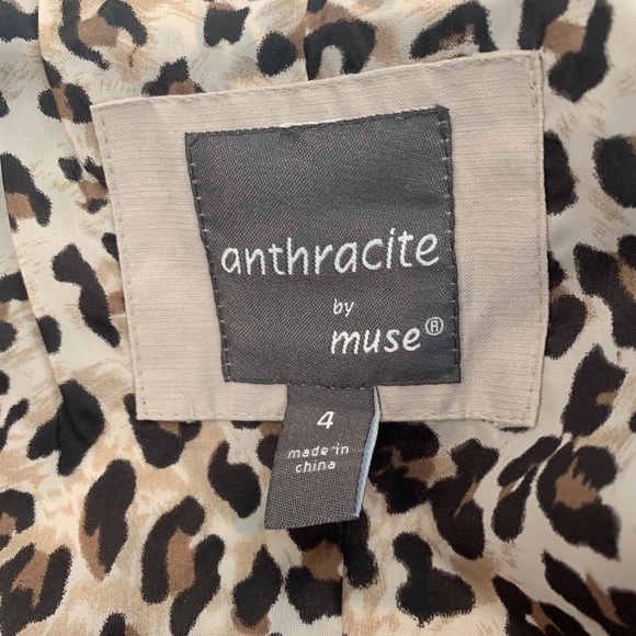 Women Jacket Beige Size 4 Anthracite By Muse Animal Print Lining - Picture 8 of 9